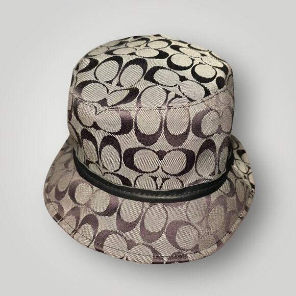 Coach Other - Coach Signature C Monogram Bucket Hat Black Grey Jacquard Leather Trim Y2K M/L